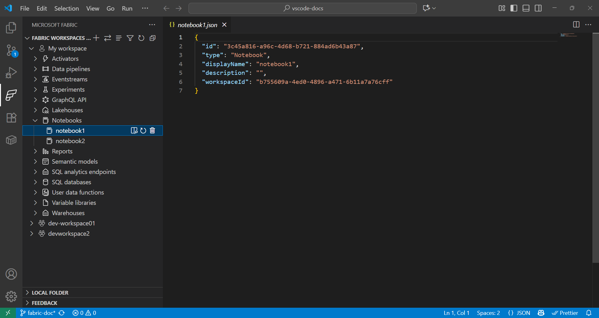 Screenshot that shows how to view your workspaces and items?