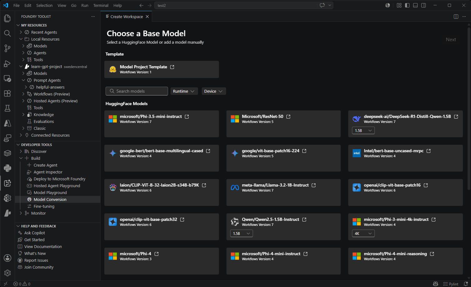 Screenshot showing the Model Conversion interface with tools for optimizing and transforming AI models