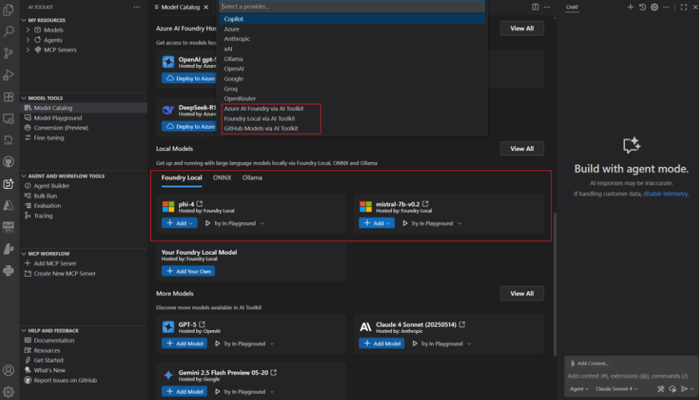 Screenshot of local model support