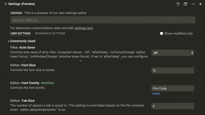 New Settings Editor