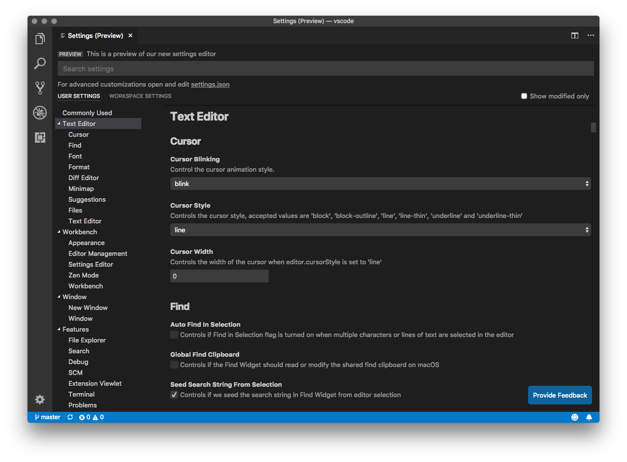 New Settings Editor