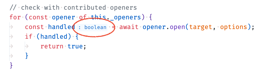 TypeScript inferred variable type shown as inlay hint