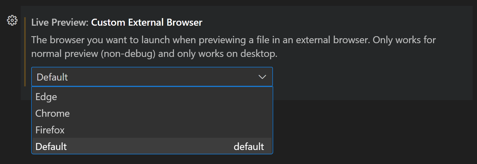Live Preview Custom External Browser setting